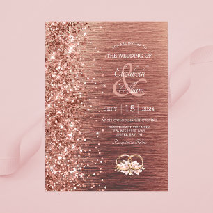 Elegante Rose Gold Glitzer Hochzeit Einladung