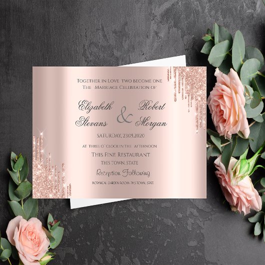 Elegante Rose Gold Glitzer Hochzeit Einladung