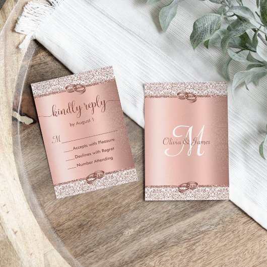 Elegante Rose Gold Glitzer Hochzeit RSVP Karte