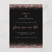 Elegante Rose Gold Glitzer Hochzeit Schwarz Rett D Ankündigungspostkarte (Vorderseite)