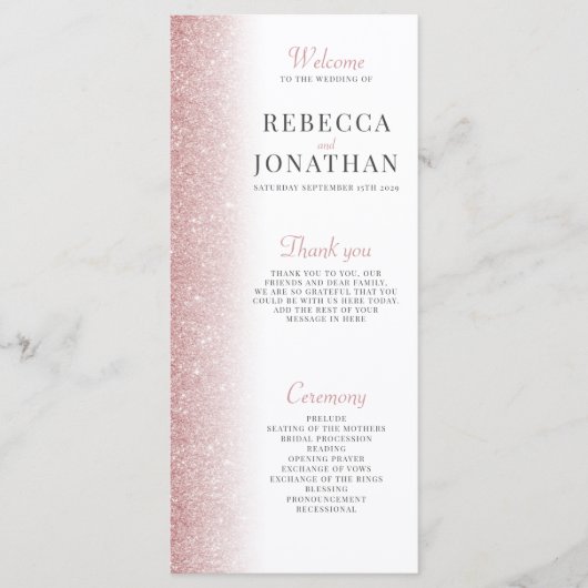 Elegante Rose Gold Glitzer Hochzeitskarte (Vorderseite)