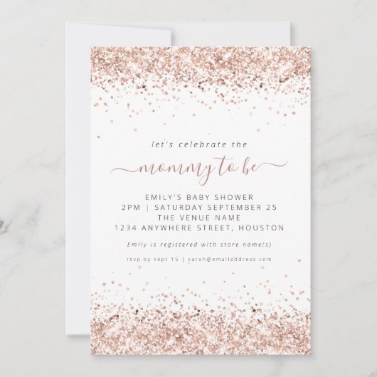 Elegante Rose Gold Glitzer Kinderdusche Einladung (Vorderseite)