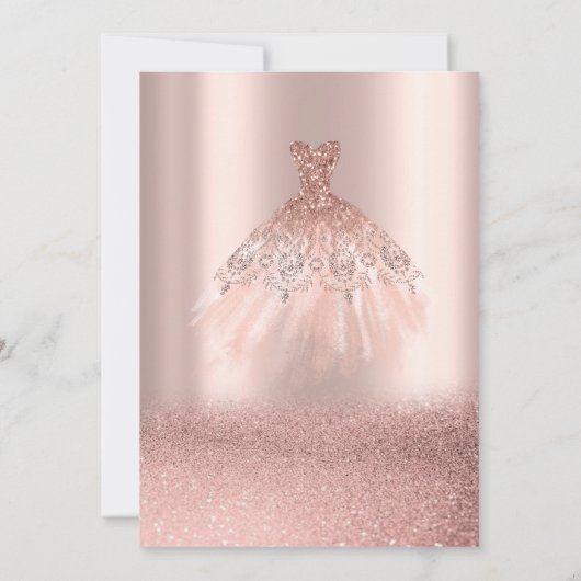 Elegante Rose Gold Glitzer Kleid Quinceañera Invit Einladung (Rückseite)
