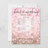 Elegante Rose Gold Glitzer Lights Salon Preismenü RSVP Karte (Vorderseite)