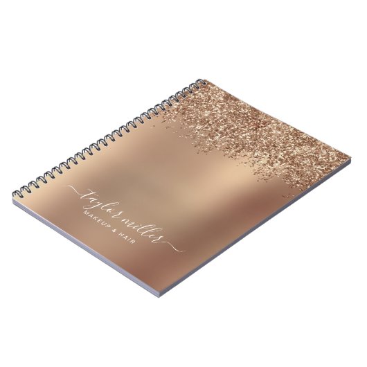 Elegante Rose Gold Glitzer Make-up & haar Notizblock (Linke Seite)