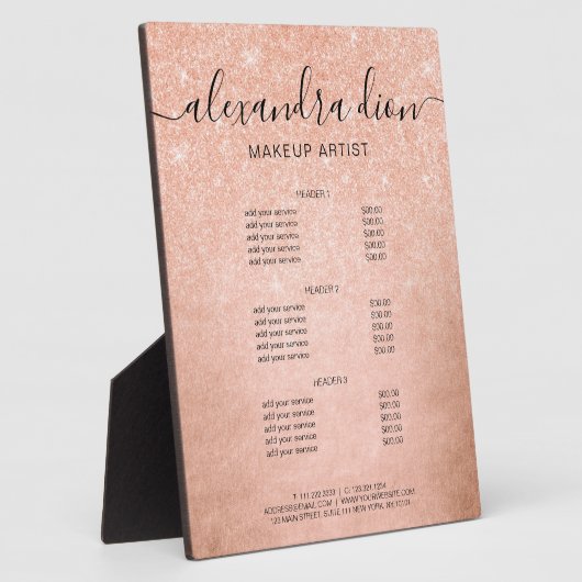 Elegante Rose Gold Glitzer Makeup Artists Fotoplatte (Seite)