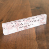 Elegante Rose Gold Glitzer Marmor Makeup Künstler Namensplakette (Seite)