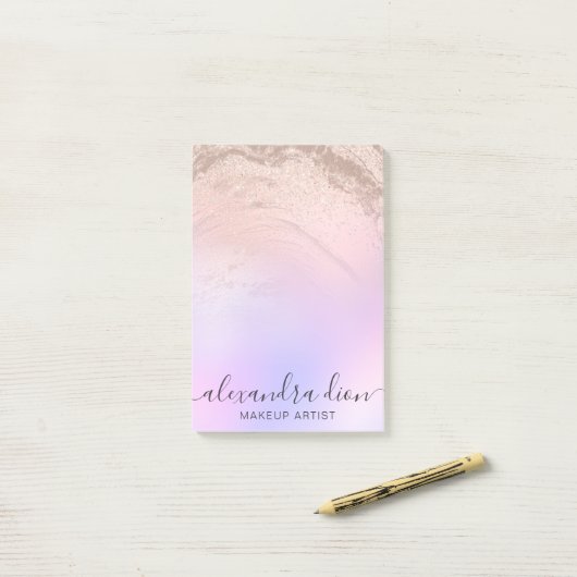 Elegante Rose Gold Glitzer Marmor Makeup Künstler Post-it Klebezettel (Auf Schreibtisch)