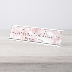 Elegante Rose Gold Glitzer Marmor Makeup Künstler Schreibtischnamensplakette