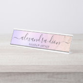 Elegante Rose Gold Glitzer Marmor Makeup Künstler Schreibtischnamensplakette (Vorderseite )