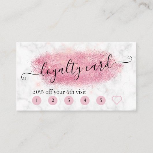 Elegante Rose Gold Glitzer Marmor Makeup Künstler Treuekarte (Vorderseite)