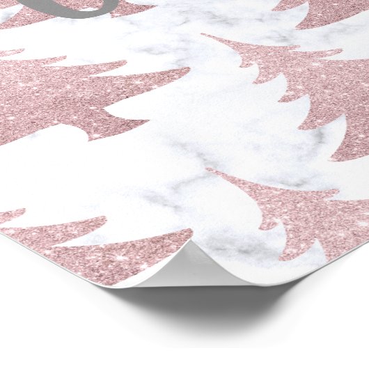 Elegante Rose Gold Glitzer & Marmor Weihnachtsbaum Poster (Ecke)