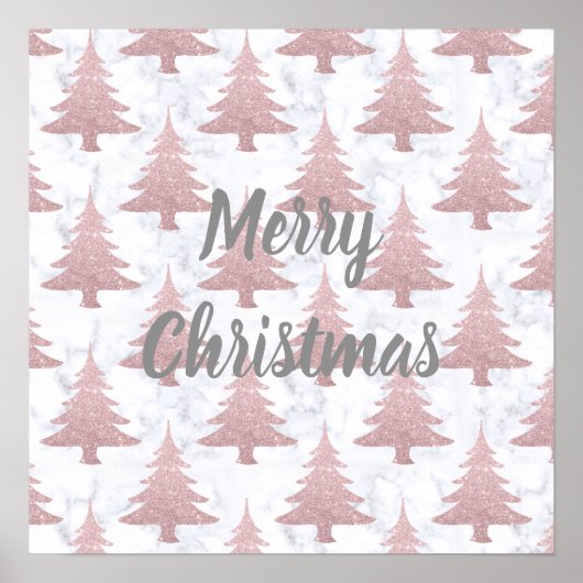Elegante Rose Gold Glitzer & Marmor Weihnachtsbaum Poster (Vorne)