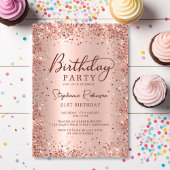 Elegante Rose Gold Glitzer Metal 21. Geburtstag Einladung