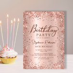 Elegante Rose Gold Glitzer Metal 30. Geburtstag Einladung<br><div class="desc">Moderne elegante Rose Gold metallisch und Glitzer 30. Geburtstag Party Einladungen. Das Design der gürtelmädchenhaften,  handgeschriebenen Kalligraphie-Schrift,  die goldenen Imitate aus Rosa oder Rose,  die mit einem verglasten Glitzer-Rahmen aus metallischem Hintergrund gebürstet sind. Einfach zu personalisieren,  perfekt für jedes Alter.</div>