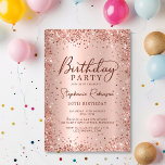 Elegante Rose Gold Glitzer Metal 50. Geburtstag Einladung<br><div class="desc">Moderne elegante Rose Gold Metall und Glitzer 50. Geburtstag Einladungen. Das Design der gürtelmädchenhaften,  handgeschriebenen Kalligraphie-Schrift,  die goldenen Imitate aus Rosa oder Rose,  die mit einem verglasten Glitzer-Rahmen aus metallischem Hintergrund gebürstet sind. Einfach zu personalisieren,  perfekt für jedes Alter.</div>