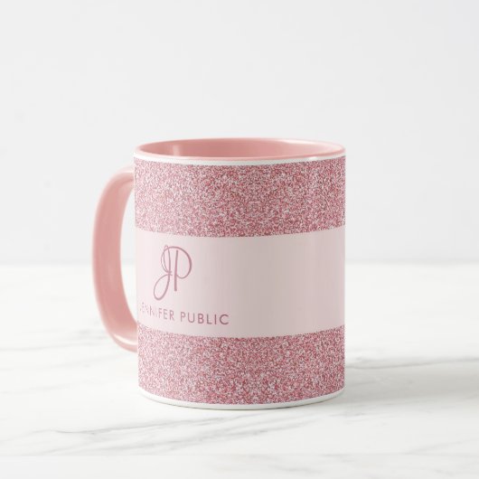 Elegante Rose Gold Glitzer Mit Monogramm aussehen Tasse (Vorderseite Links)