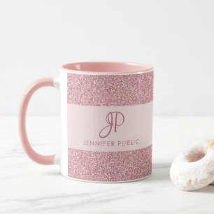 Elegante Rose Gold Glitzer Mit Monogramm aussehen Tasse