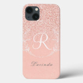 Elegante Rose Gold Glitzer Monogram Case-Mate iPhone Hülle (Rückseite)