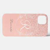 Elegante Rose Gold Glitzer Monogram Case-Mate iPhone Hülle (Rückseite (Horizontal))