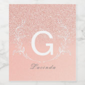 Elegante Rose Gold Glitzer Monogram Flasche label Weinetikett (Einzelnes Label)