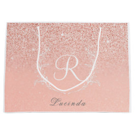 Elegante Rose Gold Glitzer Monogram Große Geschenktüte