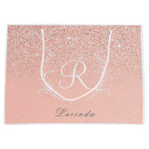 Elegante Rose Gold Glitzer Monogram Große Geschenktüte