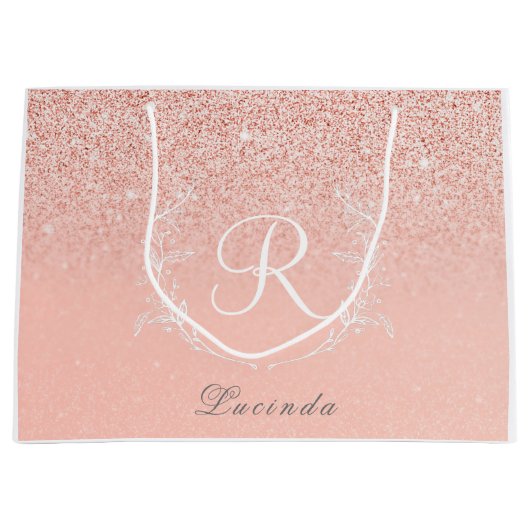 Elegante Rose Gold Glitzer Monogram Große Geschenktüte (Vorderseite)