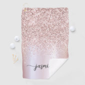 Elegante Rose Gold Glitzer Monogram Name Script Golfhandtuch (Insitu)