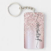 Elegante Rose Gold Glitzer Monogram Name Script Ke Schlüsselanhänger (Vorderseite)
