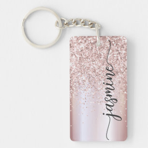 Elegante Rose Gold Glitzer Monogram Name Script Ke Schlüsselanhänger
