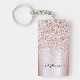 Elegante Rose Gold Glitzer Monogram Name Script Schlüsselanhänger