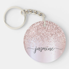 Elegante Rose Gold Glitzer Monogram Name Script Schlüsselanhänger