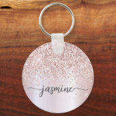 Elegante Rose Gold Glitzer Monogram Name Script Schlüsselanhänger (Vorderseite)