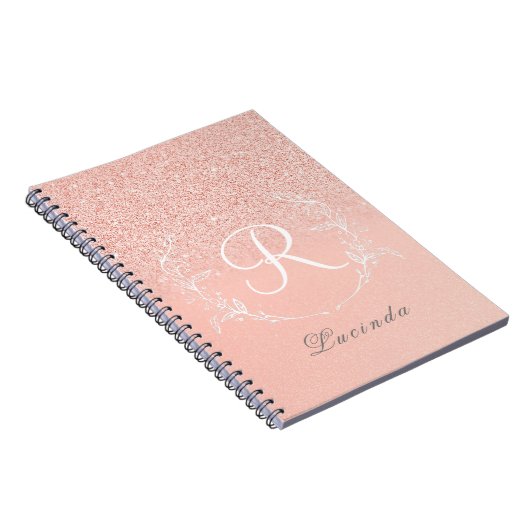 Elegante Rose Gold Glitzer Monogram Notizblock (Rechte Seite)