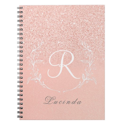 Elegante Rose Gold Glitzer Monogram Notizblock (Vorderseite)