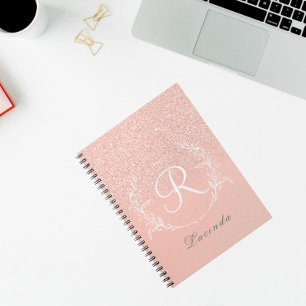 Elegante Rose Gold Glitzer Monogram Notizblock