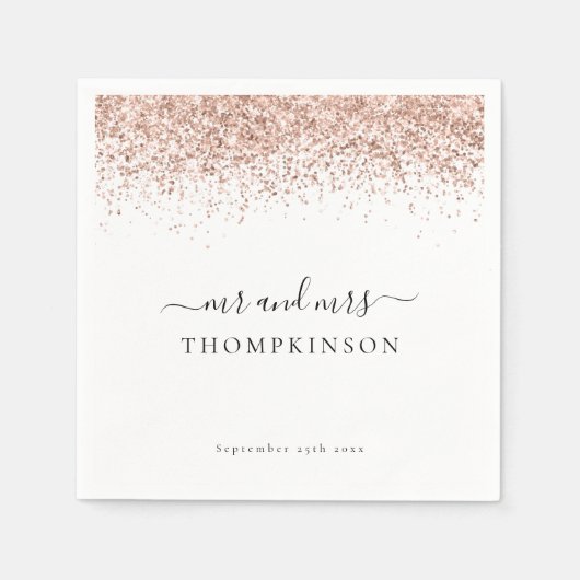 Elegante Rose Gold Glitzer Mrs. Name Date Wedding Serviette (Vorderseite)