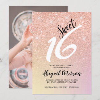 Elegante Rose Gold Glitzer ombre 16 . Geburtstag Einladung