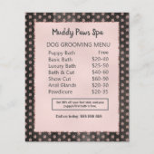 Elegante Rose Gold Glitzer Paws Dog Grooming Menu Flyer (Vorne)