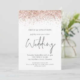 Elegante Rose Gold Glitzer QR Code Hochzeit Einladung