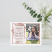 Elegante Rose Gold Glitzer Quinceañera Party Foto Einladungspostkarte (Stehend Vorderseite)