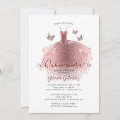 Elegante Rose Gold Glitzer Quinceñera Kleid Einladung (Vorderseite)