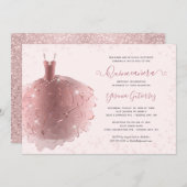 Elegante Rose Gold Glitzer Quinceñera Kleid Einladung (Vorne/Hinten)