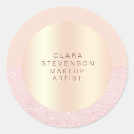 Elegante Rose Gold Glitzer & Rosa Make-up Künstler Runder Aufkleber