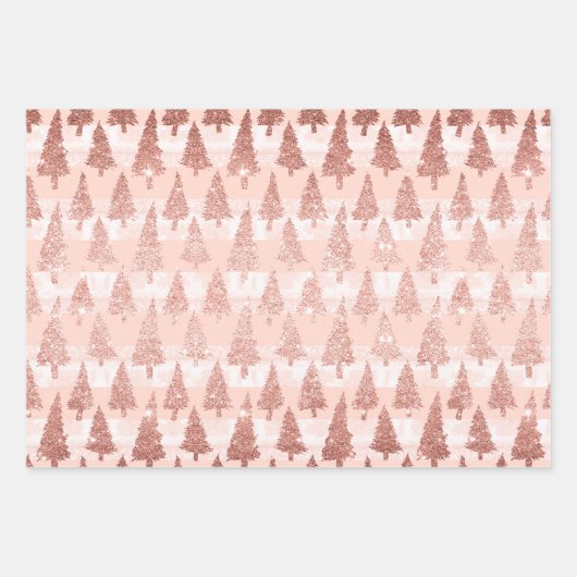 Elegante Rose Gold Glitzer Rosa Weihnachts-Trio-Ge Geschenkpapier Set (Vorderseite 3)