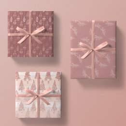 Elegante Rose Gold Glitzer Rosa Weihnachts-Trio-Ge Geschenkpapier Set