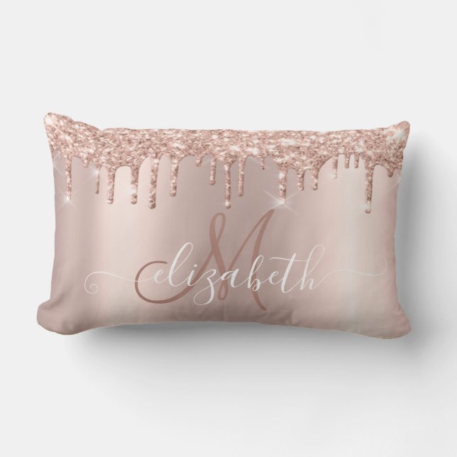Elegante Rose Gold Glitzer Rose Gold Monogramm Lendenkissen (Vorderseite)