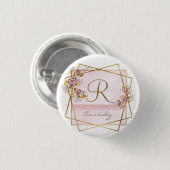 Elegante Rose Gold Glitzer Rose Monogram Button (Vorne & Hinten)