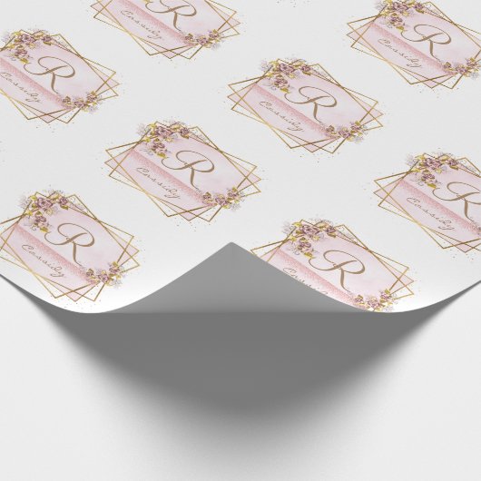 Elegante Rose Gold Glitzer Rose Monogram Geschenkpapier (Ecke)